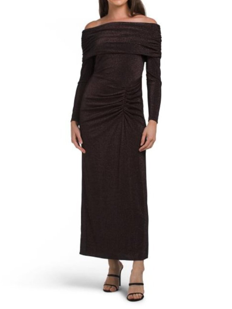 Adrianna Evening Off The Shoulder Long Sleeve Dress